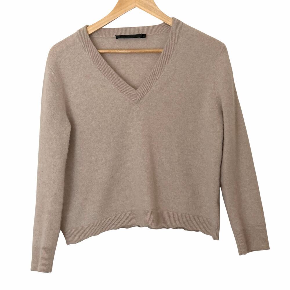 JENNI KAYNE Flynn V-Neck 100% Cashmere Relaxed Sweater in Oatmeal, Size Medium